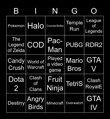 Video Game @keanelighvani Bingo Card