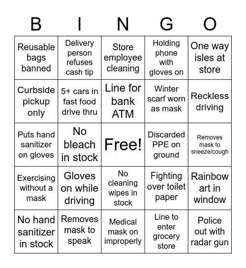 Observations while out 'n' about Bingo Card