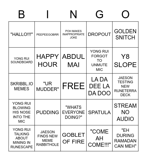 BINGO BOYS Bingo Card