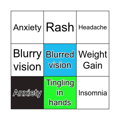 SIDE EFFECT BINGO Card