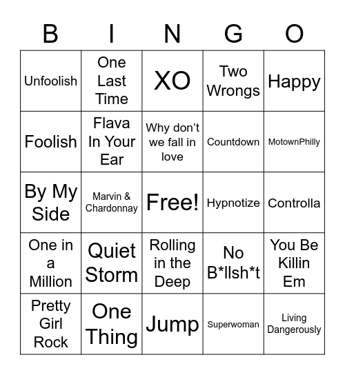 2000's/90's Hits mix Bingo Card