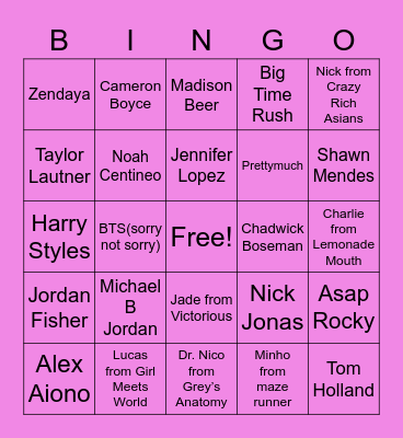 Celebrity Crush(non gentrified+women) Bingo Card