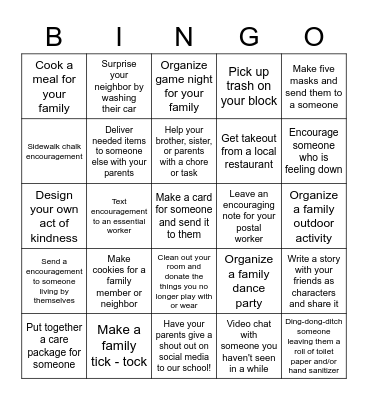 Spreading Kindness Bingo Card