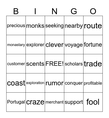You Wouldn't Want to Sail With Christopher Columbus! Bingo Card
