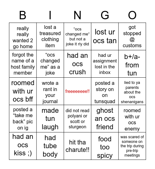 tunsquad2020 Bingo Card