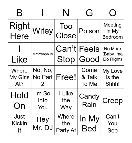 R & B Groups Bingo Card