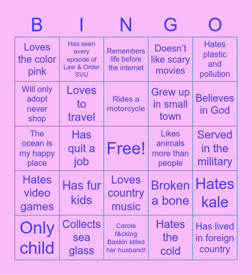 About Me Bingo Card