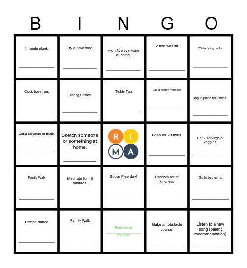 Rima Wellness Bingo Card