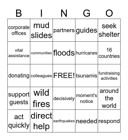 IHG Shelter in a Storm Bingo Card