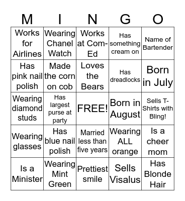Fam and Friends Bingo Mixer    Bingo Card