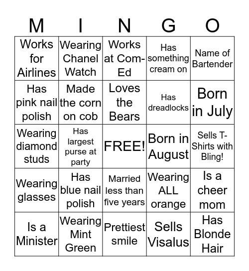 Fam and Friends Bingo Mixer    Bingo Card