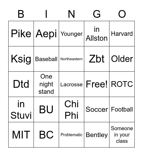 hoingo Bingo Card