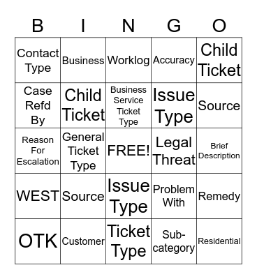 OTK Accuracy Challange Bingo Card