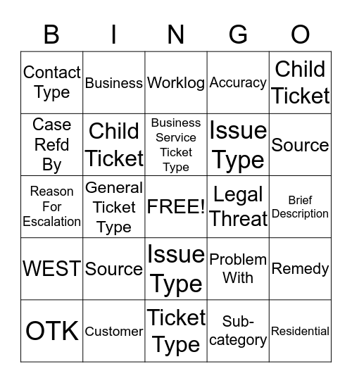 OTK Accuracy Challange Bingo Card