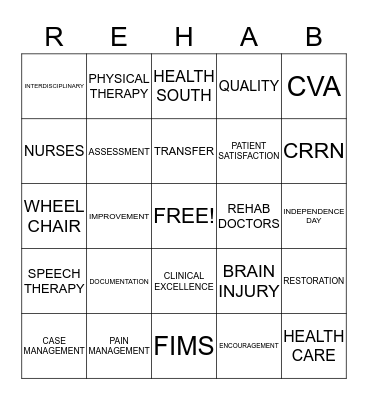 REHAB BINGO Card