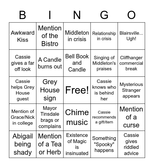 Good Witch Bingo Card