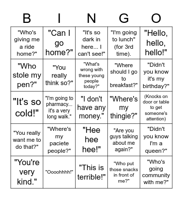 Bailey Bingo Card