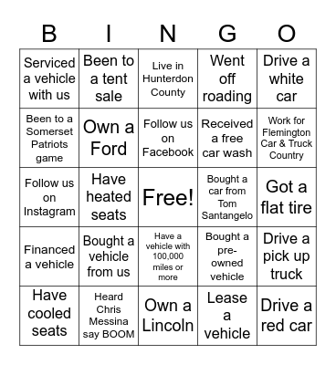 Ditschman/Flemington Ford Lincoln Bingo Card