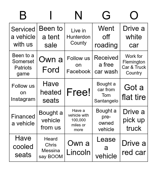 Ditschman/Flemington Ford Lincoln Bingo Card