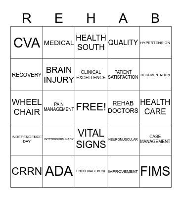 REHAB BINGO Card