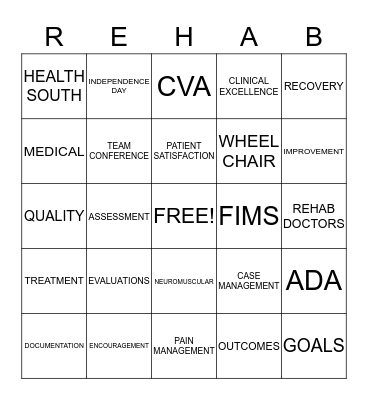 REHAB BINGO Card