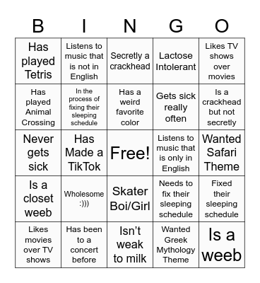 Untitled Bingo Card