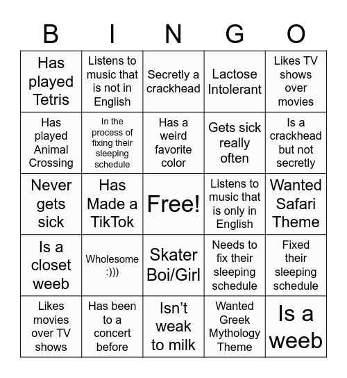 Untitled Bingo Card