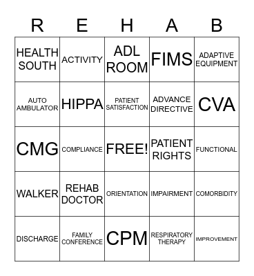 REHAB BINGO Card