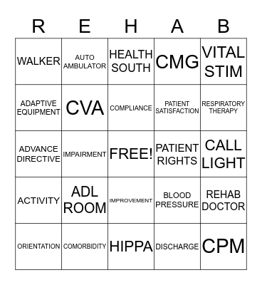 REHAB BINGO Card