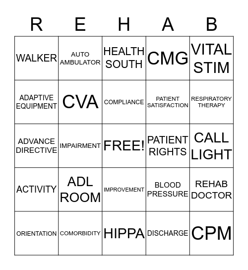 REHAB BINGO Card