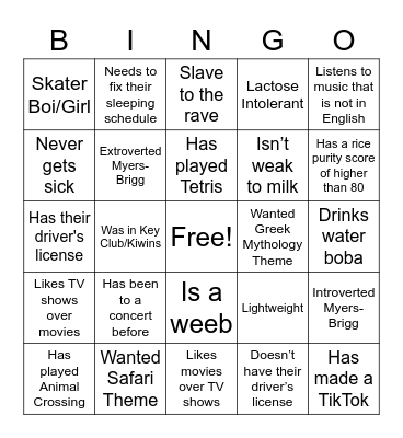 Untitled Bingo Card