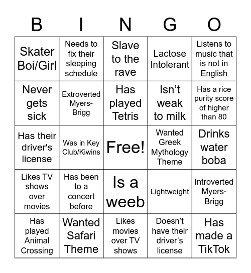 Untitled Bingo Card