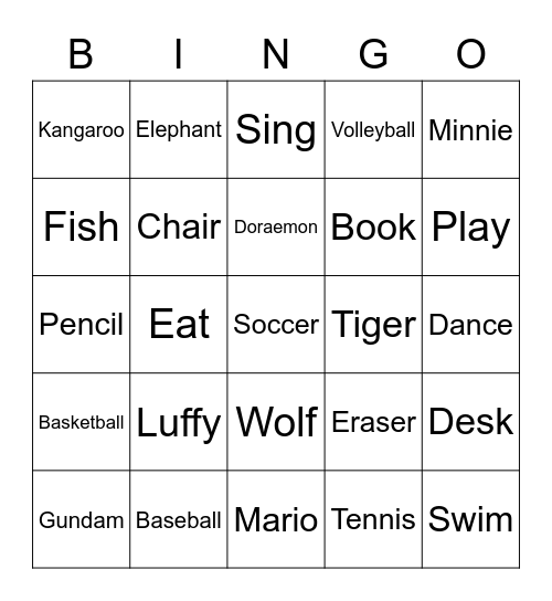 English Word Bingo! Bingo Card