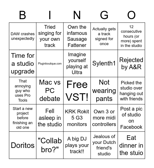 Music Producer Bingo by Strike Nine Bingo Card