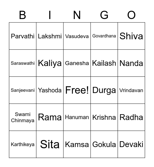 BALAVIHAR Bingo Card