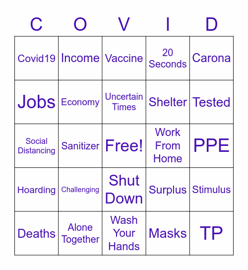 Covid19 Bingo Card
