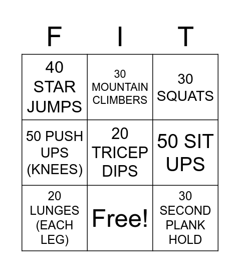 9 PASS FITNESS BINGO Card