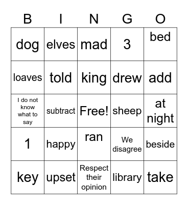 Language Bingo Card