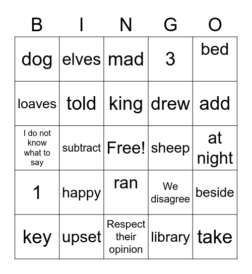 Language Bingo Card