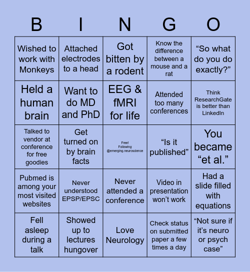 Neuroscience Bingo Card