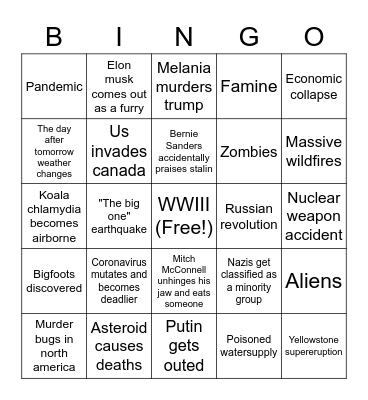 How can 2020 get worse/weirder Bingo Card
