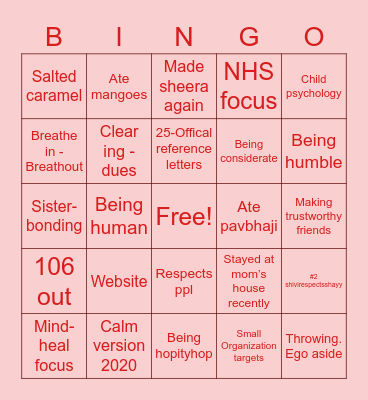 Changed 2020 only V no W :) Bingo Card