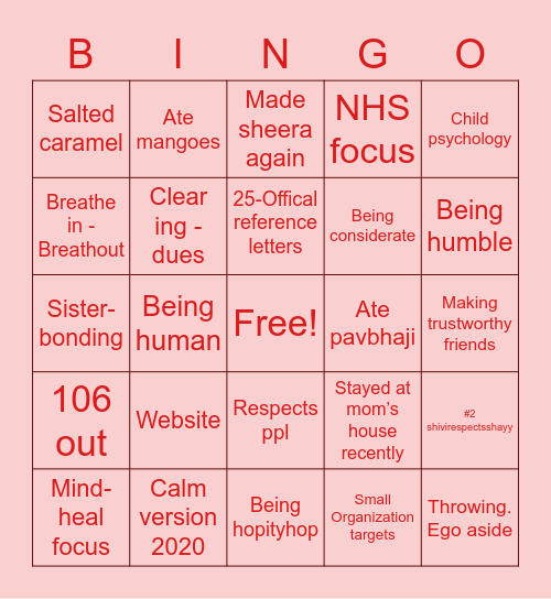 Changed 2020 only V no W :) Bingo Card