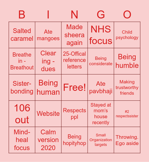 Changed 2020 only V no W :) Bingo Card