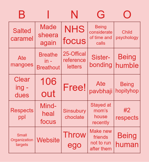 Changed 2020 only V no W :) Bingo Card