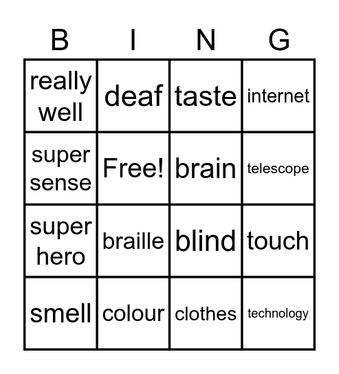 Unit 8D and 8E Vocabulary Bingo Card