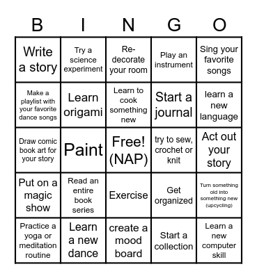 Quarantine Hobbies Bingo Card