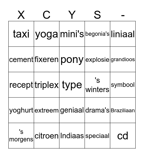 Woorden bingo Card