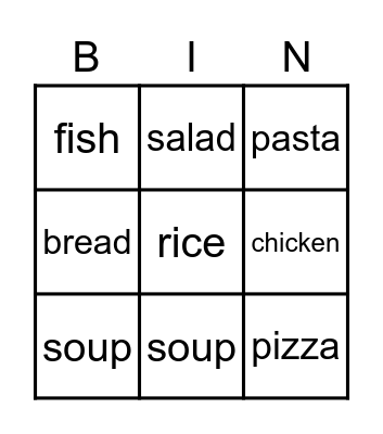 Food Bingo Card