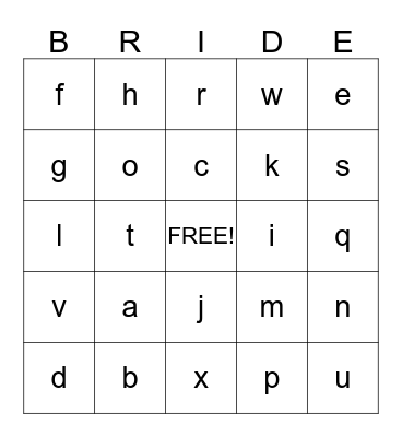 Bridal Bingo! Bingo Card